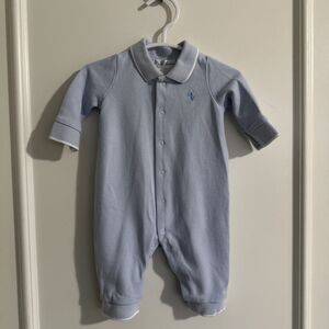 Ralph Lauren 3 Months Baby Blue Romper White Label Snaps